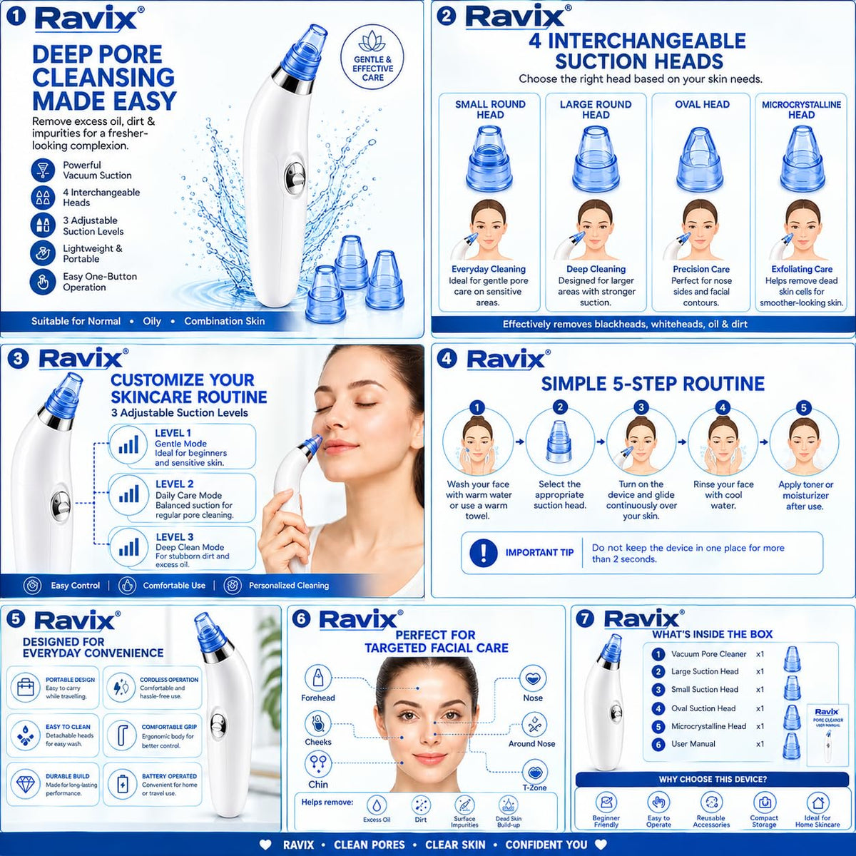 4-in-1 Electric Blackhead Remover Vacuum, Facial Pore Cleaner with Derma Suction, Acne Pimple & Whitehead Extractor for Men & Women, Nose & Face Skin Care Device