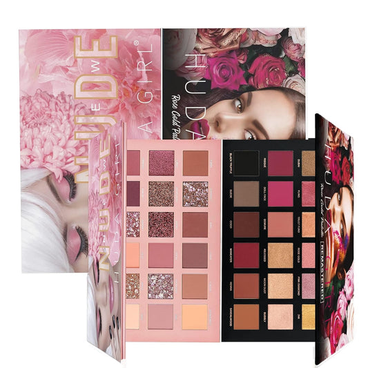 Rose Gold & Nude Eyeshadow Palette Combo Beauty Makeup Kit Set for Women Festive Ready 36 Nude, Brown & Black Eye Shadow Shades | Glitter, Shimmer & Matte Finishes | Complete Eye Shadow Palette Set