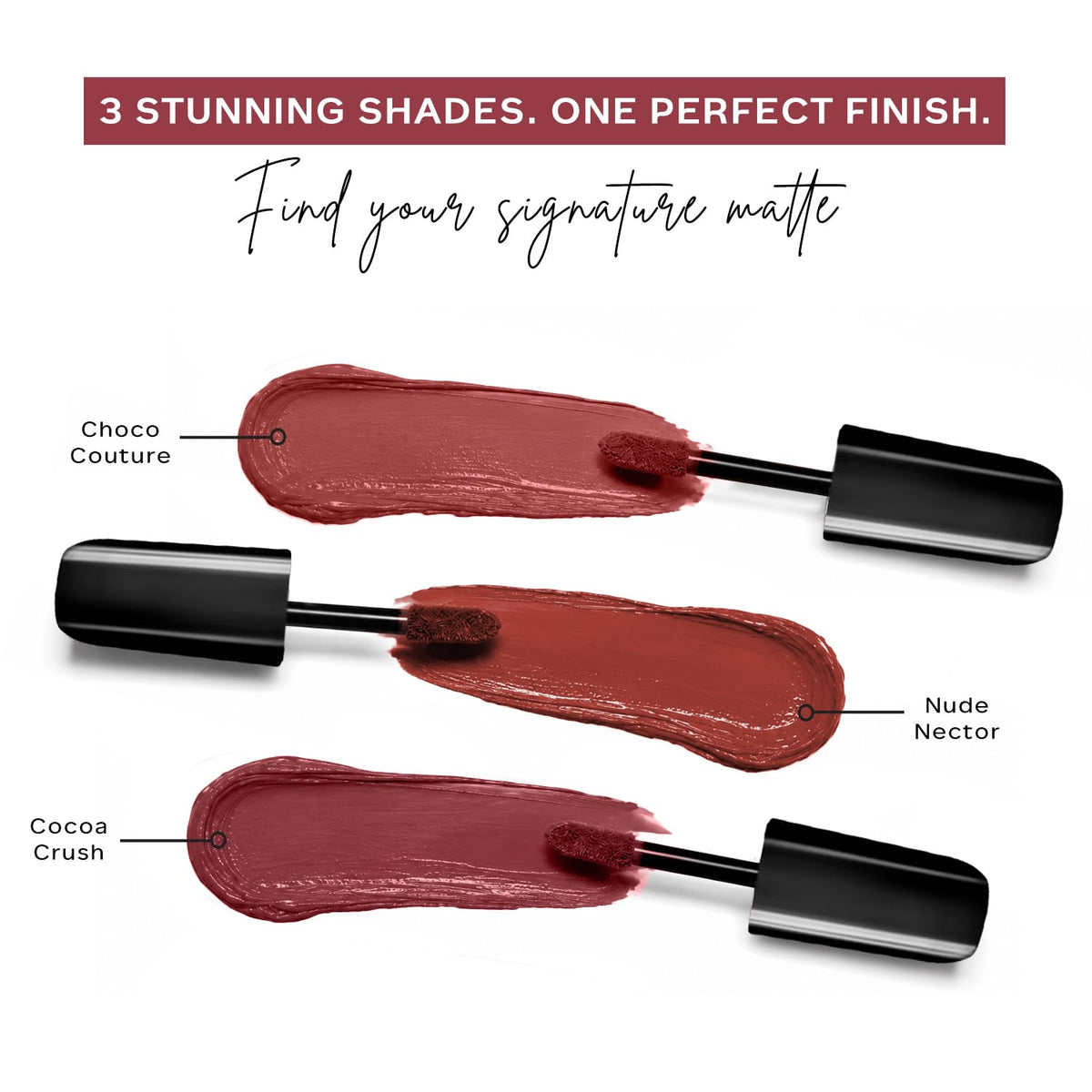 FACES CANADA Comfy Matte Wow Mini Liquid Lipstick - Classic Daily Nudes Choco Couture + Cocoa Crush + Nude Nectar | Highly Pigmented | Long Lasting | Waterproof | Gift Set for Women & Girls