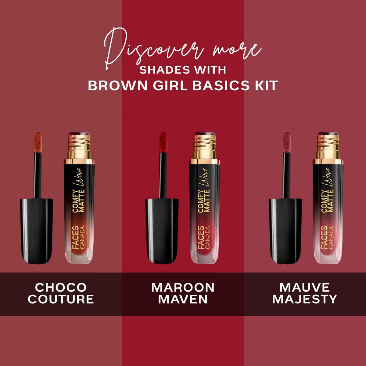 FACES CANADA Comfy Matte Wow Mini Liquid Lipstick - Classic Daily Nudes Choco Couture + Cocoa Crush + Nude Nectar | Highly Pigmented | Long Lasting | Waterproof | Gift Set for Women & Girls